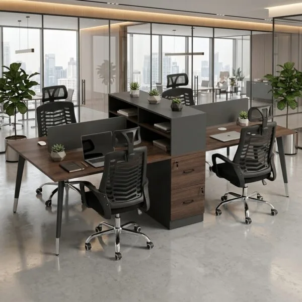 4 seater modular corporate office workstation in bright executive interior Nairobi Kenya